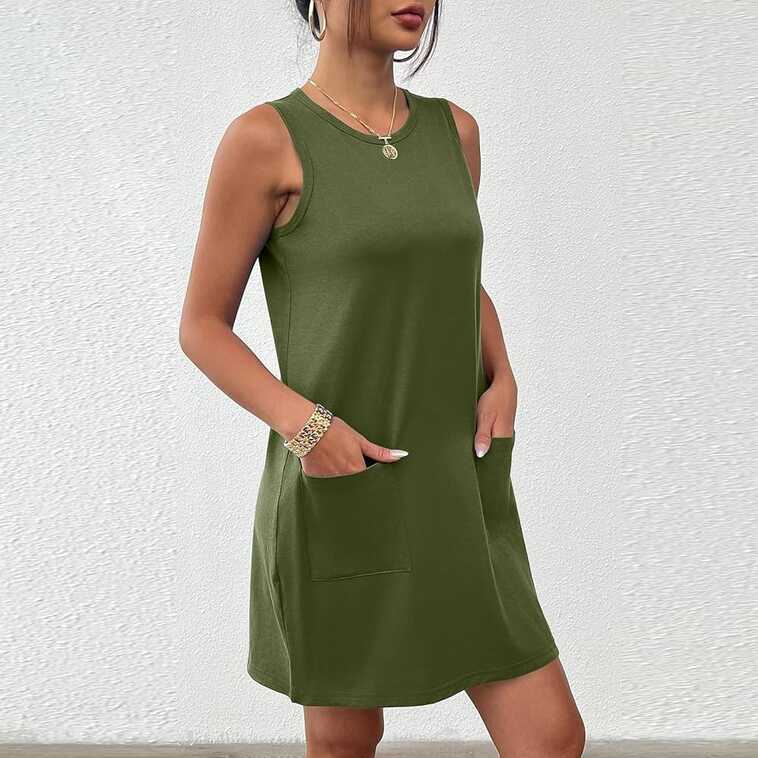 Women 2024 Summer Mini Dress Casual Sleeveless Tank Dresses Built ...