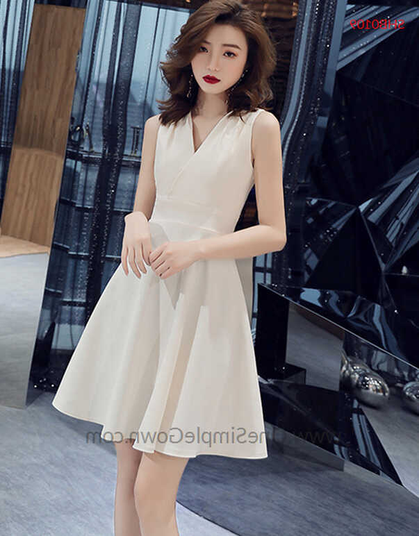 Women 4 Color Short V Neck Elegant Dinner Dress - OneSimpleGown.com