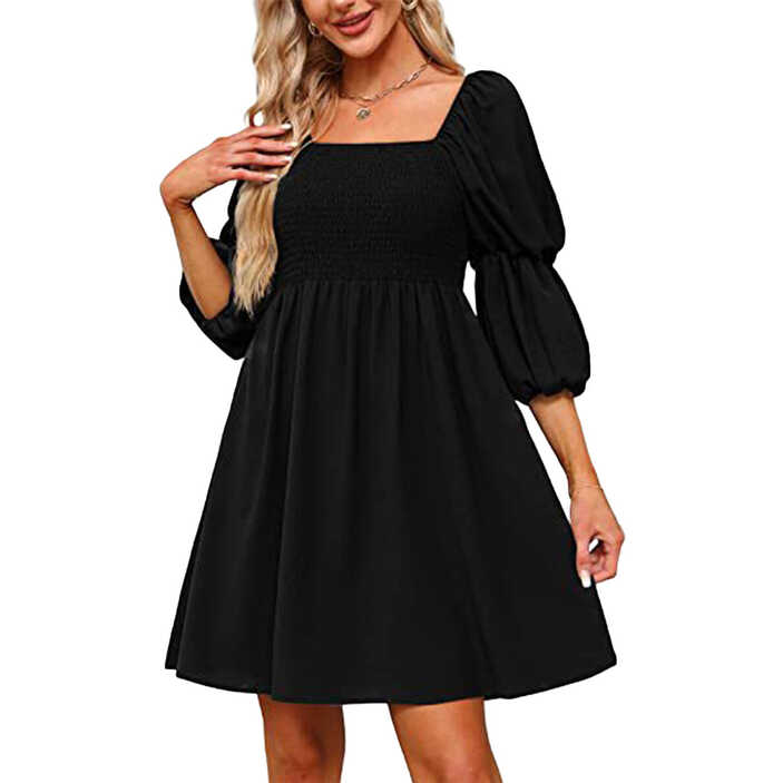 Women A-Line Dress Puff Sleeve Square Neck Short Dress Flowy ...