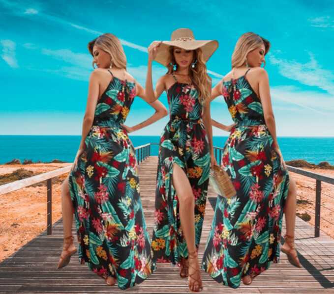 Women Bohemian Beach Dress Floral Sundress Vestidos Sleeveless ...