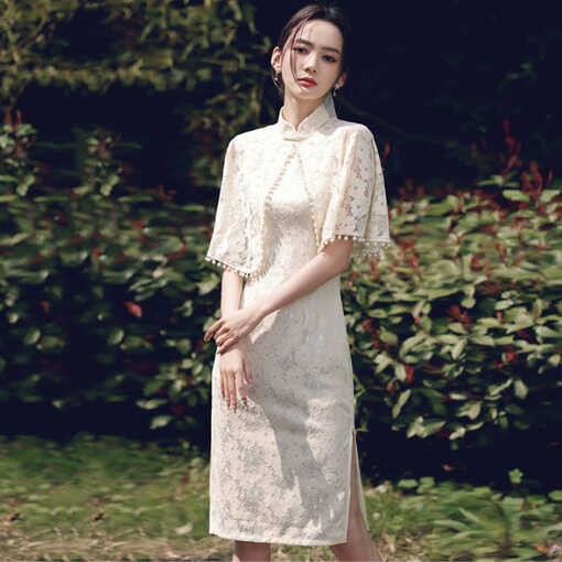 Women Chinese Style Lace Dress Cheongsam Elegant Vintage High-end ...