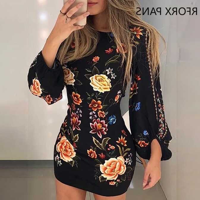 Women Cutout Back Bishop Sleeve Floral Dress Long Sleeve Dress ...