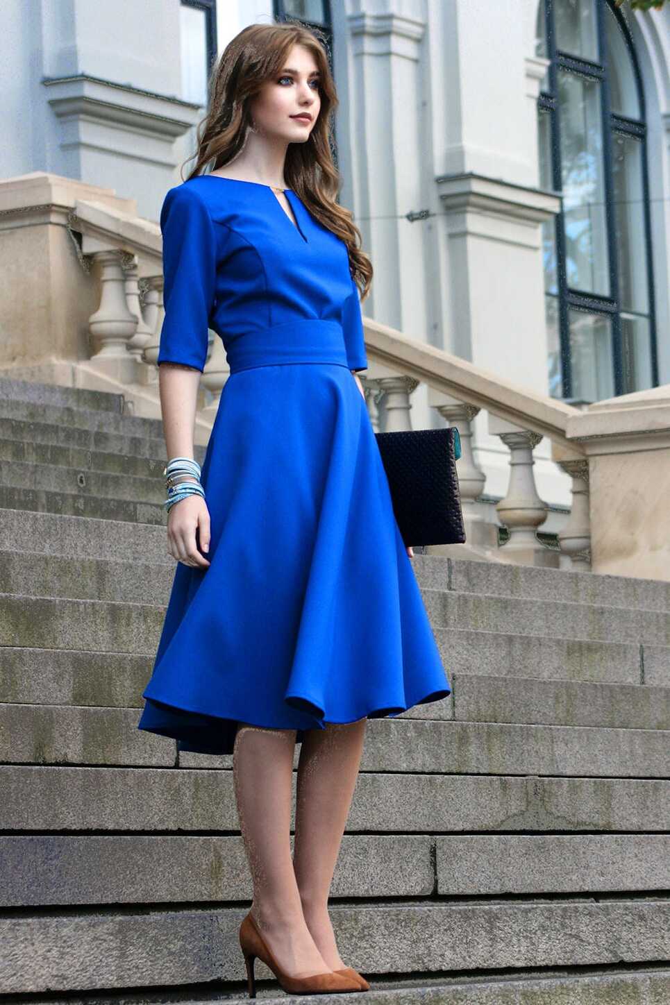 Women Dress, Blue Dress, Circle Dress, Knee Length Dress, Women ...