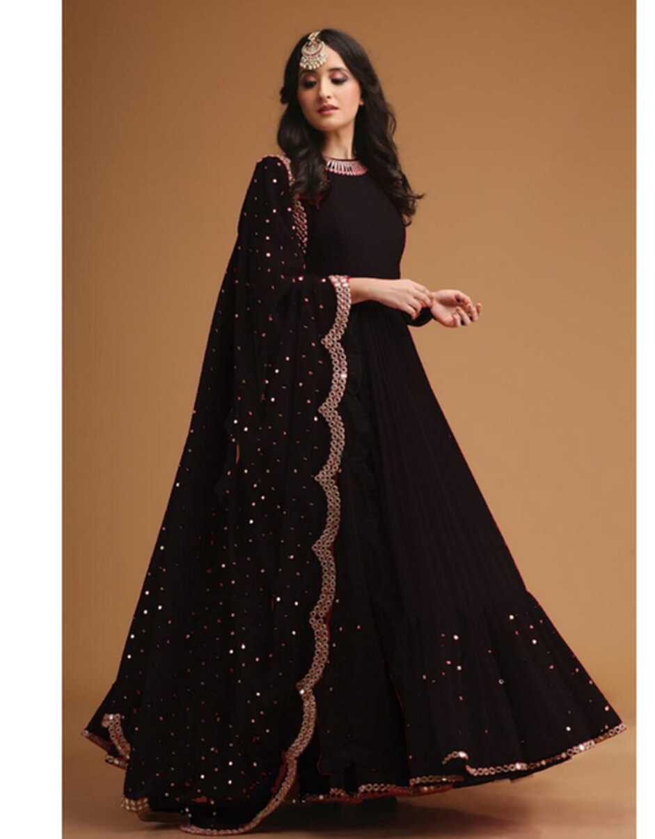 Women Embroidery Black Long Gown Pant Duppatta set – mahezon