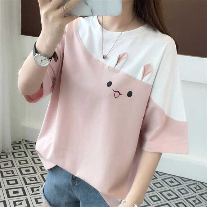 Women Fashion Cute Tops Pink Girl T Shirt Summer T- Shirts Blouse ...