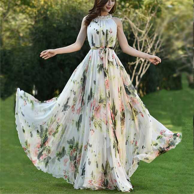 Women Floral Chiffon Maxi Dress Plus Sizes Graduation Dinner Dress ...