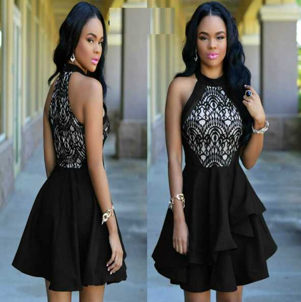 Women Lace Sleeveless Skater Party Dance Cocktail Chic Formal ...