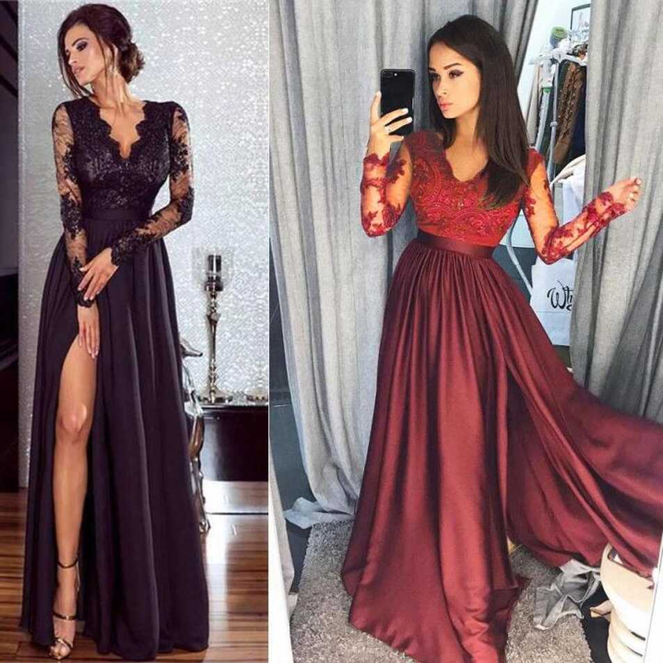 Women Long Lace Evening Formal Cocktail Party Ball Gown Prom ...