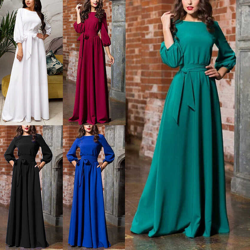 Women Maxi Dress Long Sleeve Ladies Cocktail Party Evening Ball ...