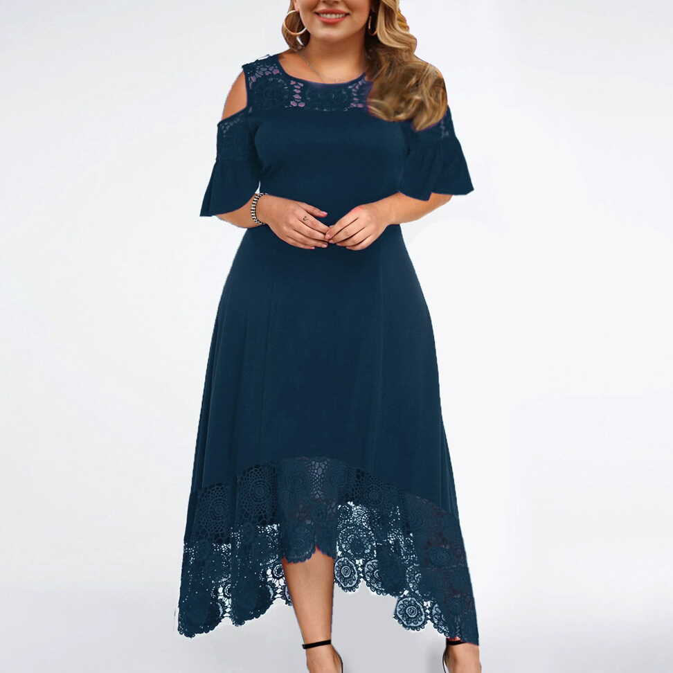 Women Midi Plus Size Short Sleeve Dress Simple Casual Solid ...