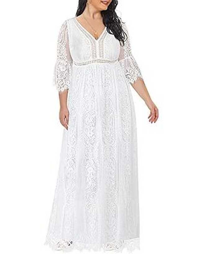 Women Plus Size White Maxi Long Lace Boho Wedding Bohemian Flowy ...