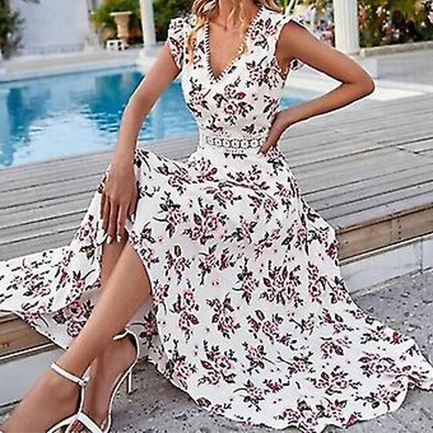 Women Sleeveless Sundress Casual Summer Long Dress Floral Print ...