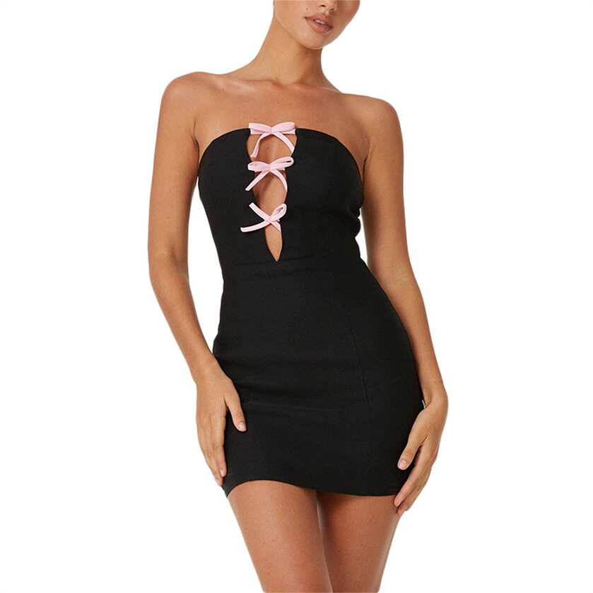 Women Strapless Tube Mini Dresses Y2K Off Shoulder Sleeveless ...