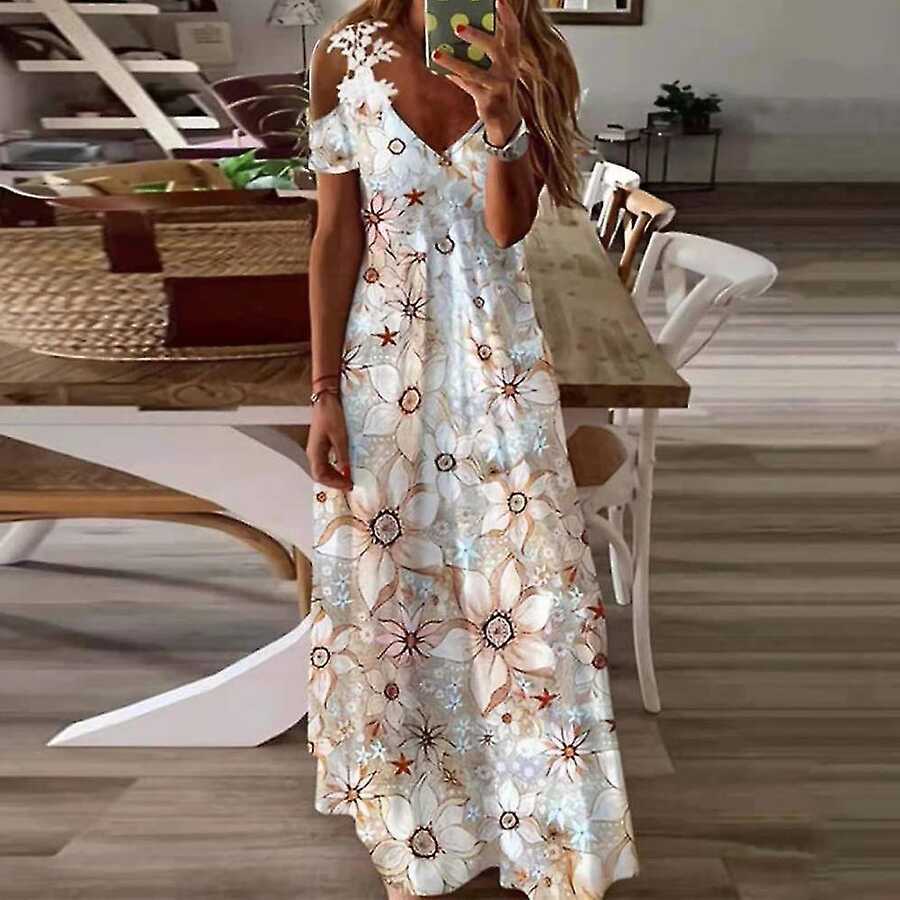 Women Summer Dress Casual Off Shoulder Bohemian Maxi Dresses ...