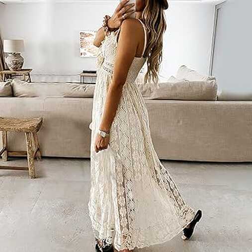 Women Summer Lace Print Bohemian Beach Dress Casual Spaghetti ...