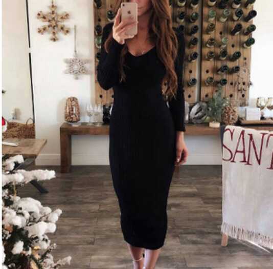 Women V Neck Long Sleeve Bodycon Dresses – Lenzo