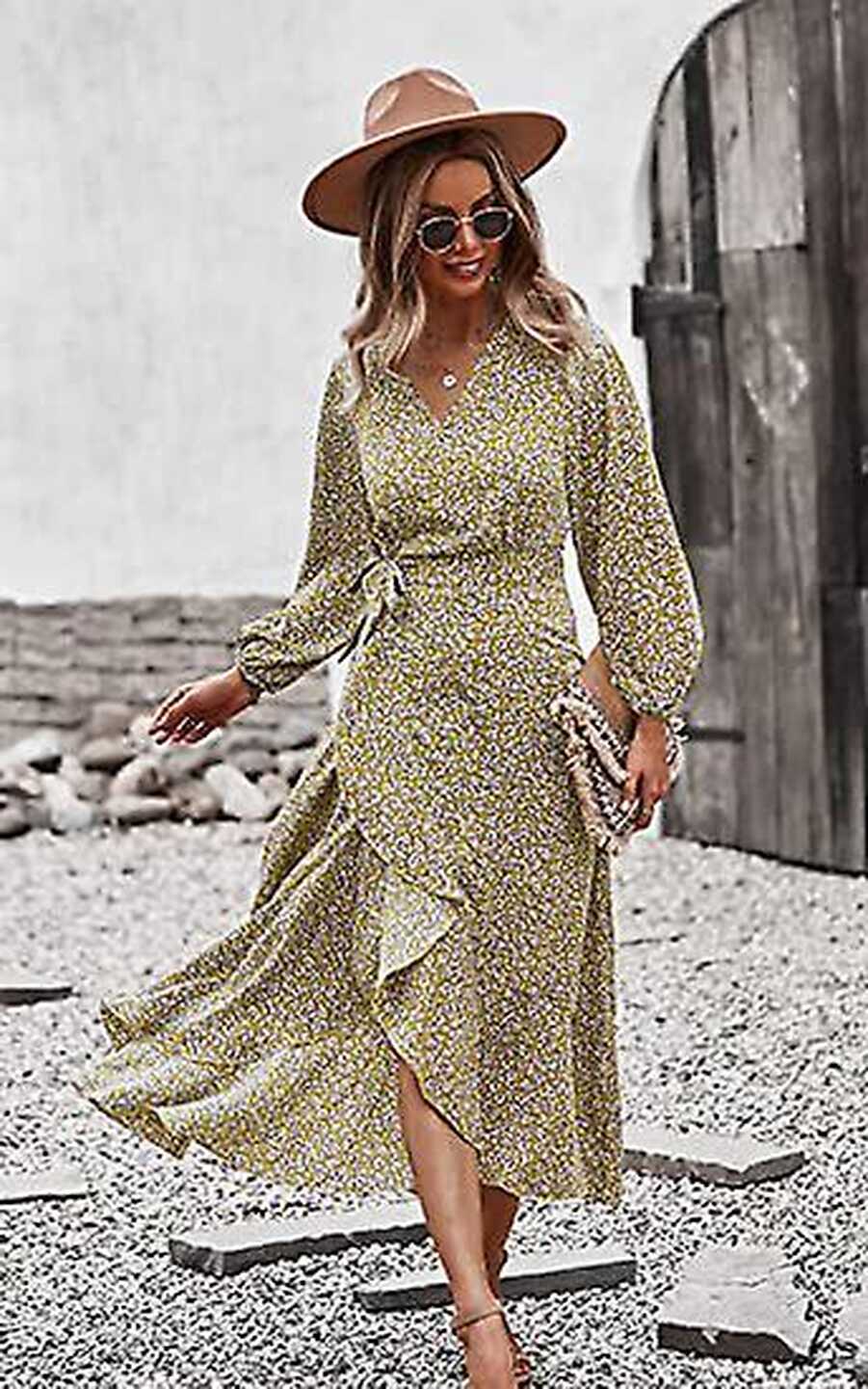 Women summer dress women&#39;s long sleeve wrap dress floral printed v ...