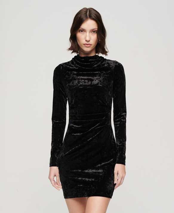 Womens - Velvet Long Sleeve Mini Dress in Black | Superdry UK