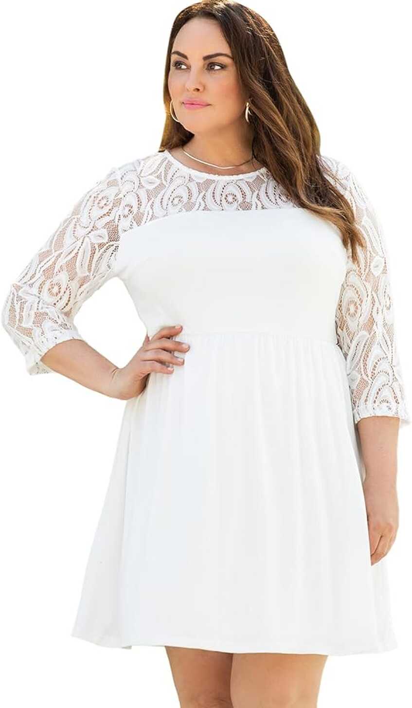 Womens 2023 Summer Dress White Plus Size Lace Mesh Splice Babydoll ...