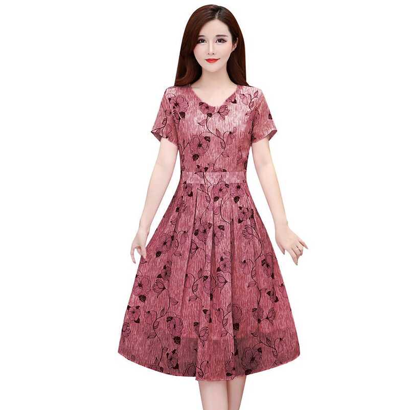 Womens Dresses below The Knee Casual V-Neck Floral Long Printed ...