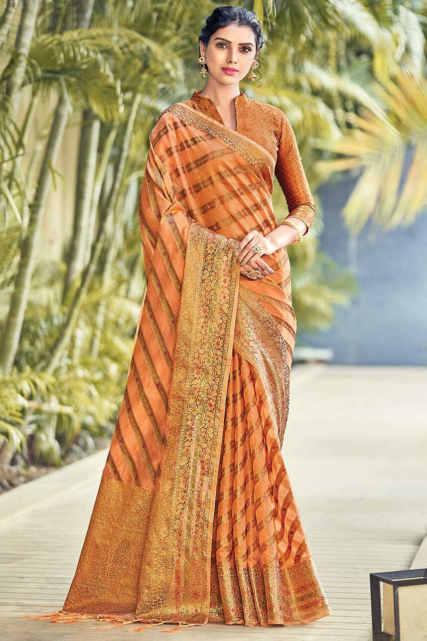 Womens Fashion Clothes Dusty Orange Silk Indian Saree|SARV122152