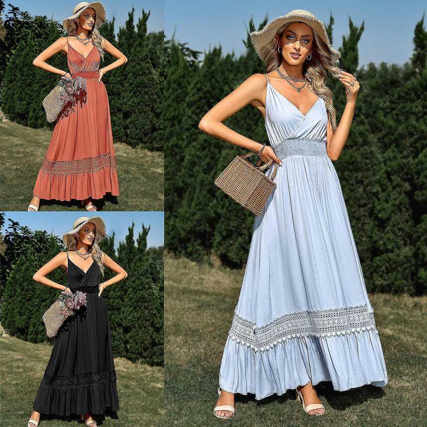 Womens Floral Boho Holiday Strappy Dress Ladies Summer Sling Swing ...