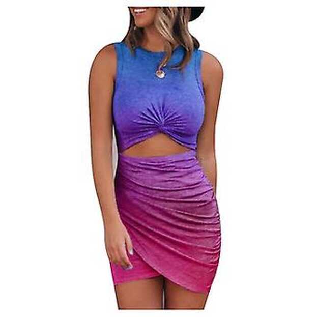 Womens Hollow Out Twist Bodycon Dress Summer Sleeveless Short Mini ...