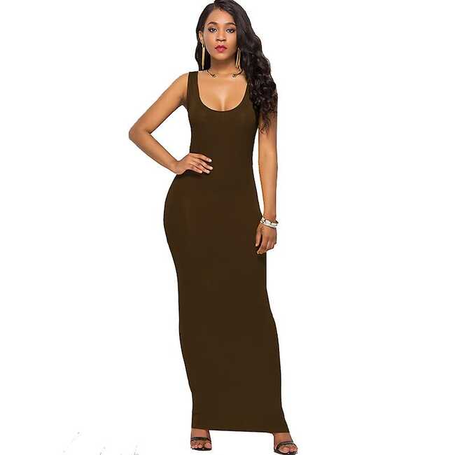 Womens Ladies Stretch Sleeveless Long Maxi Dress Bodycon Long ...