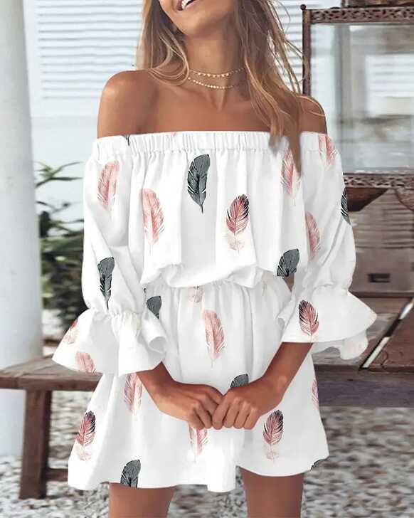 Womens Mini Dress Sundress Boho Off Shoulder Floral Dress Holiday ...