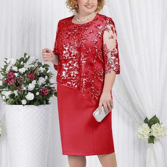 Womens Plus Size Sheath Dress with Floral Lace Top - Knee Length ...