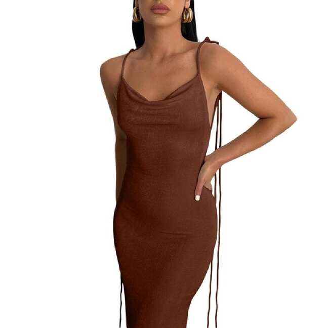 Womens Spaghetti Strap Backless Bodycon Slim-Fitted Dress Maxi ...