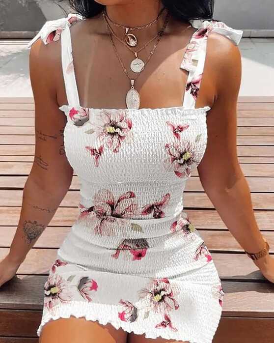 Womens Summer Floral Strappy Mini Dress Bodycon Party Beach ...