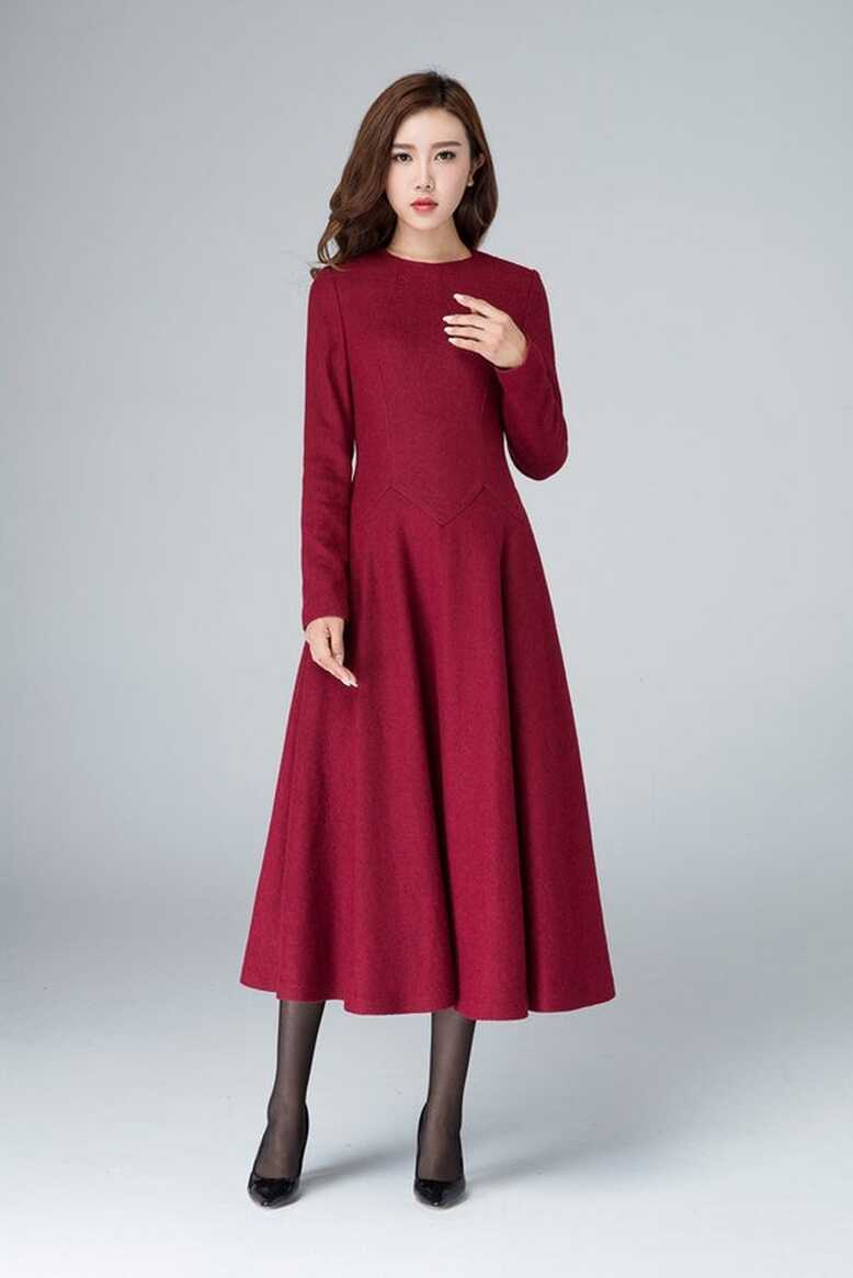 Wool Dress Vintage, Womens Dresses Casual, Red Dress Women, Midi ...