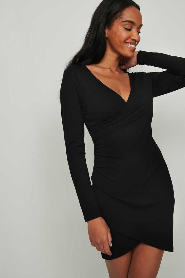 Wrap Detail Mini Dress Black | NA-KD