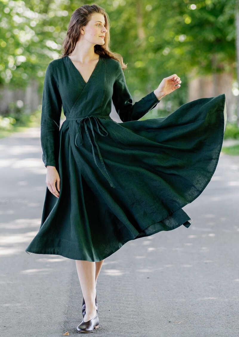 Wrap Dress, Long Sleeve, Evergreen | Son de Flor