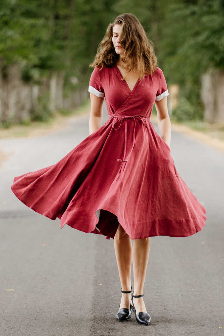 Wrap Dress, Short Sleeve, Marsala Red | Son de Flor