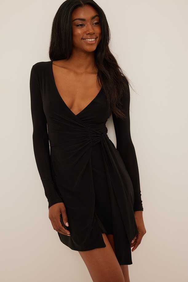 Wrap Gathered Mini Dress Black | NA-KD