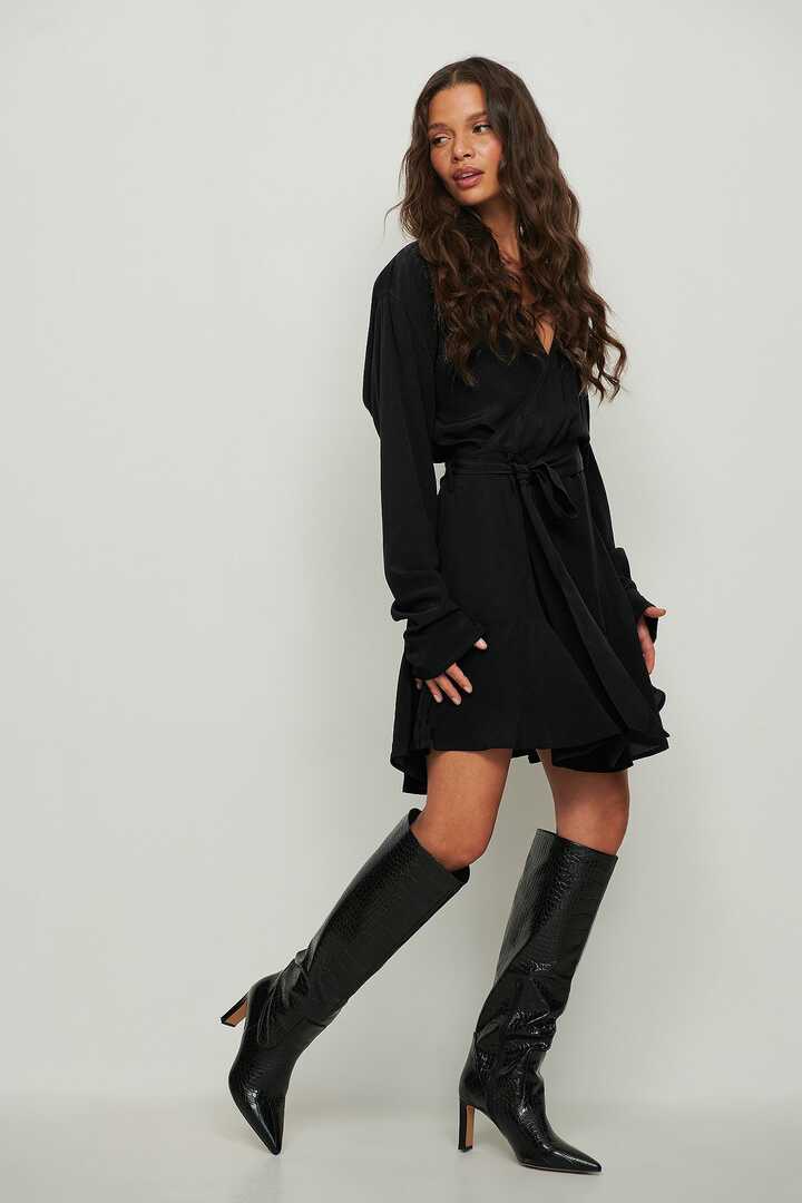 Wrap Mini LS Dress Black | NA-KD