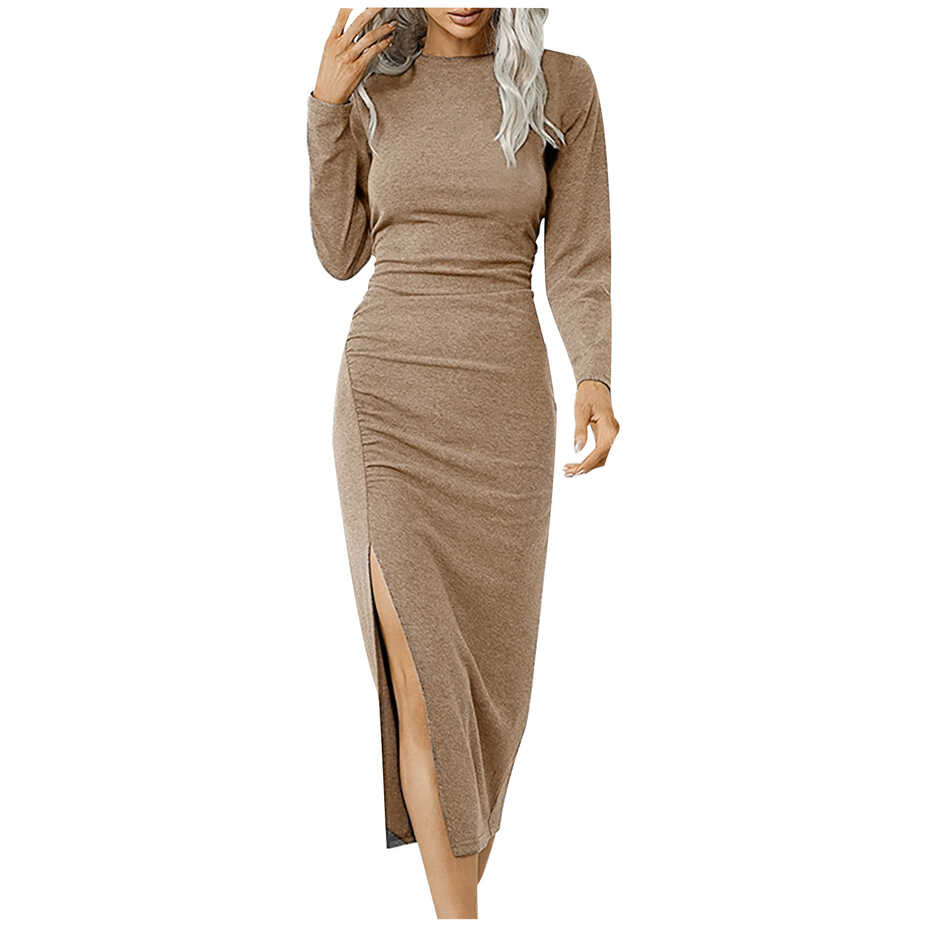 XFLWAM Women&#39;s Long Sleeve Dresses Casual Bodycon Dress Crew Neck ...