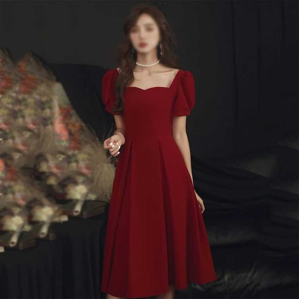 XIUXIADP Summer Formal Fashion Elegant A-line Short Sleeve Red ...