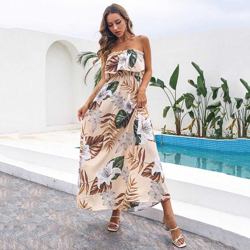 XRDSHY Spring and Summer Leisure Tube Top Women&#39;s Maxi Dress ...