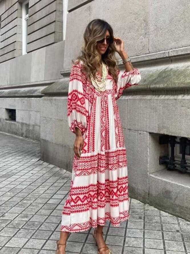 XSWLYY Boho Maxi Dress Women Floral Print Summer Holiday Beach ...