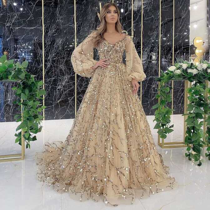 Xi Ke Ball Gown Long Sleeves Prom Dress 2023 Plus Size Tulle ...