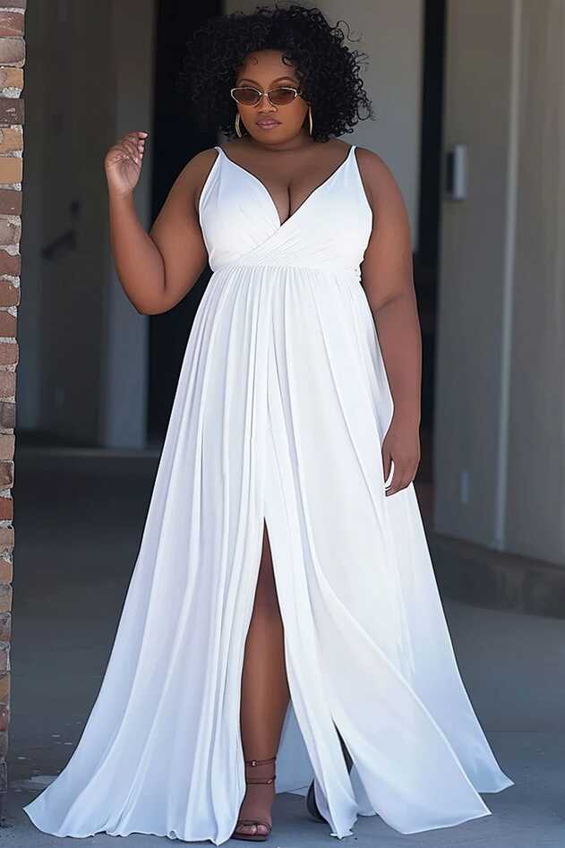 Xpluswear Design Plus Size Casual Sundress White V Neck Cami Tunic ...