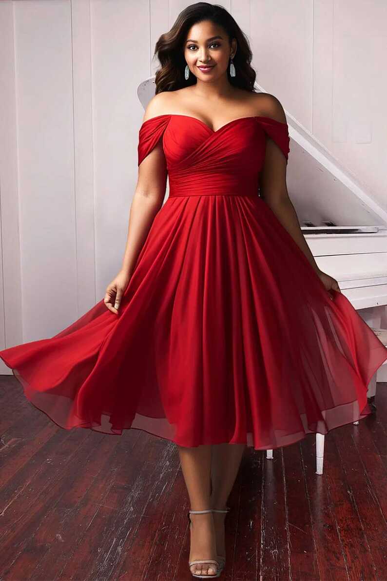 Xpluswear Design Plus Size Cocktail Party Midi Dresses Elegant Red ...