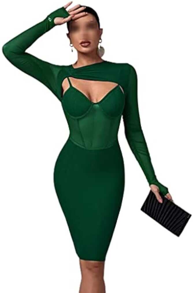 YANYUESHOP Mesh Bandage Dress Women Long Sleeve Bandage Dress ...