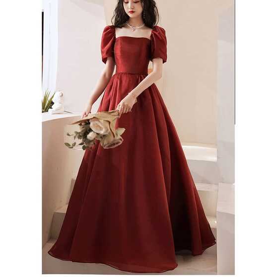 YCFBH Simple Prom Dress Puff Sleeve Square Collar Long Party Gowns ...