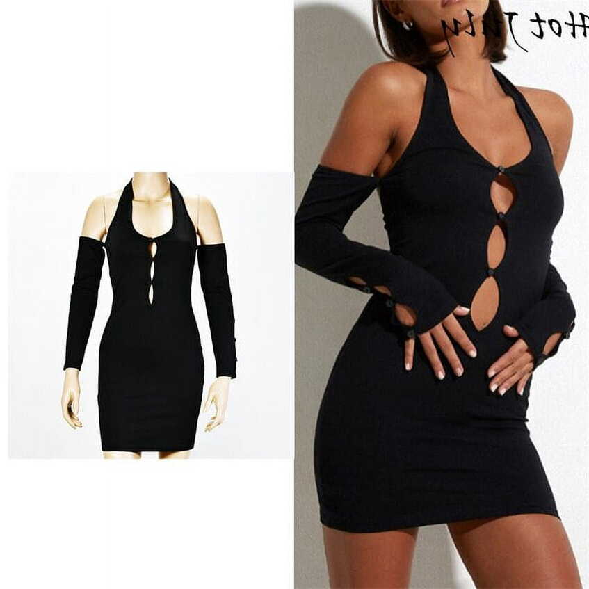 YCNYCHCHY Fashion Chic Long Sleeve Hollow Out Bandage Mini Dress ...