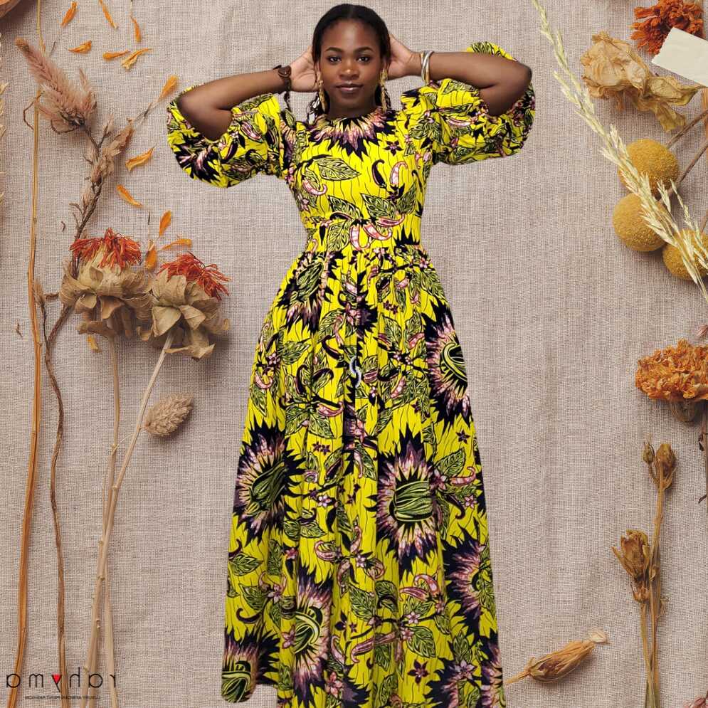 YELLOW SUN- AFRICAN COTTON PRINT DRESS SALE | Rahyma