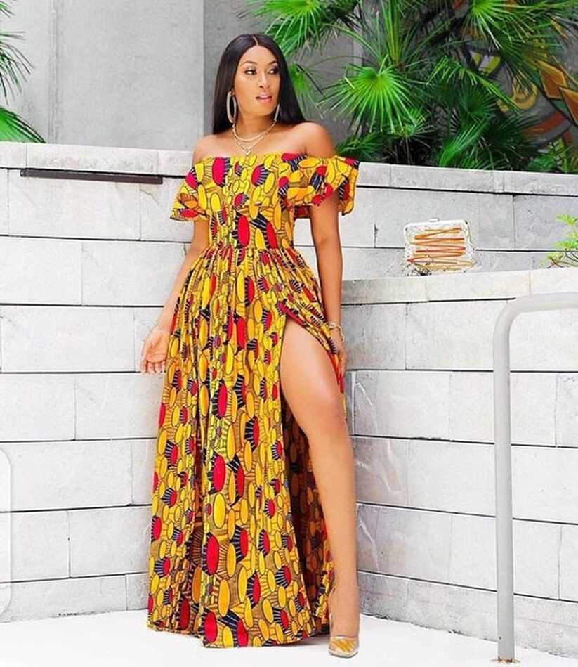 Yellow African Dress With Slit,african Slit Dress,african Clothing ...